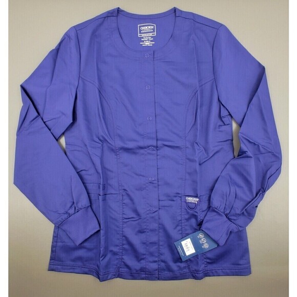 Cherokee Scrub Jacket Women Small Grape Revolution Snap Front Nurse CNA Medical - Picture 8 of 12